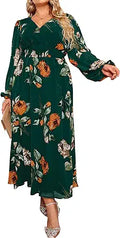 Simplee Women's Boho Floral Maxi Dress - Plus Size Flowy V Neck