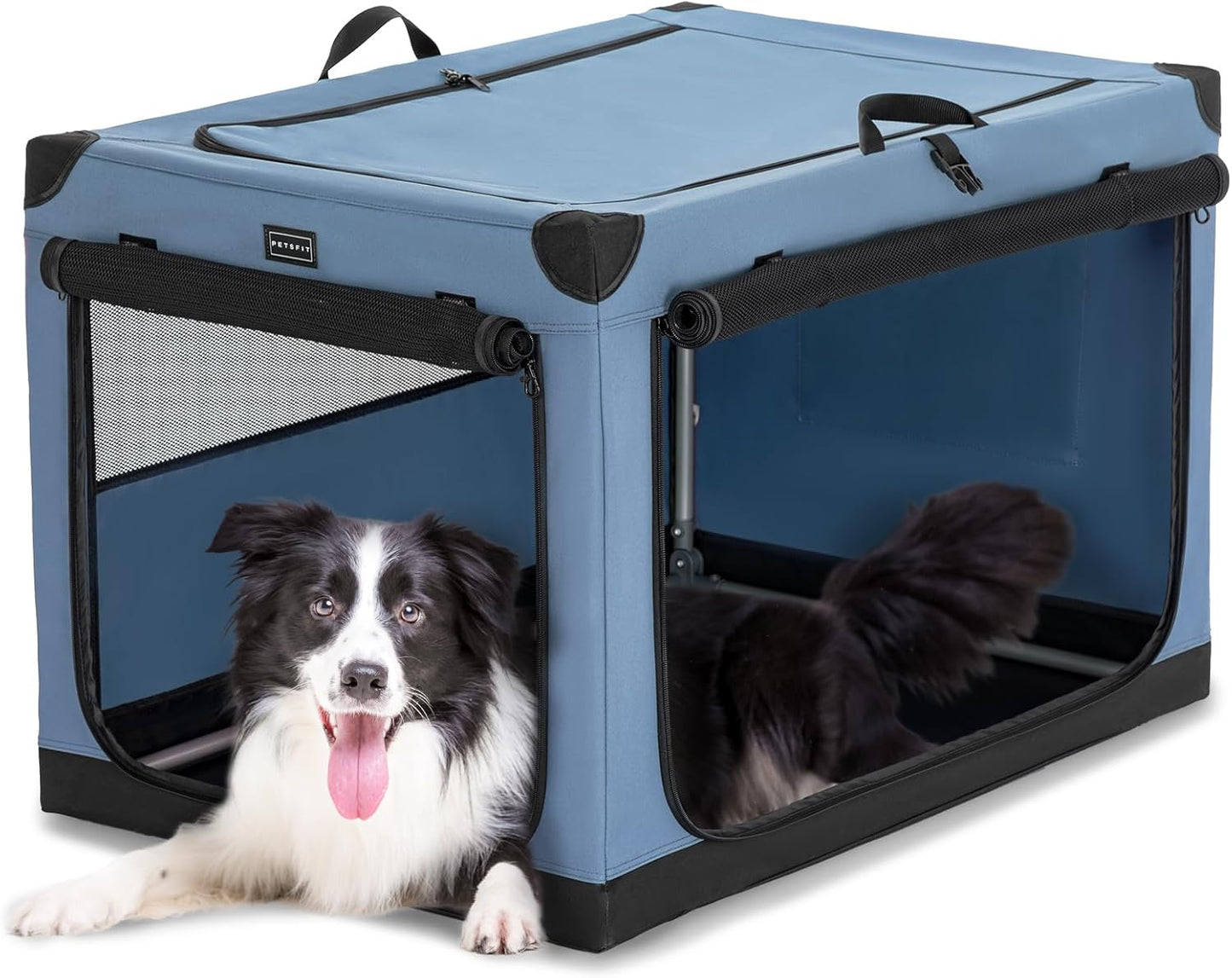 Portable Dog Crate with Adjustable Cover and Lockable Doors