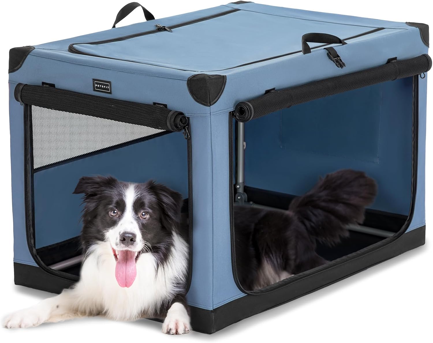 Portable Dog Crate with Adjustable Cover and Lockable Doors