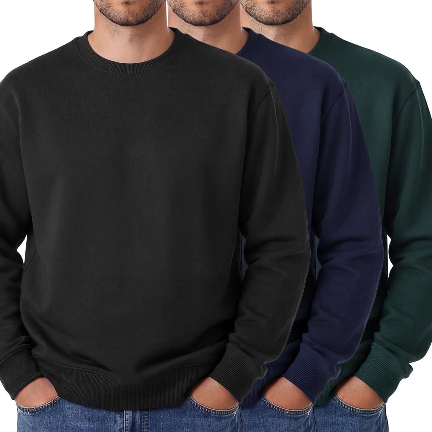 Men's Lightweight Fleece Crewneck Sweatshirt 3 Pack Value Set