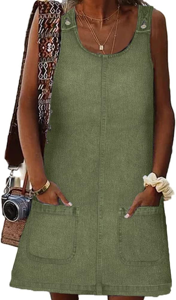 Stylish BZB Women's Sleeveless Casual Denim Dress with Pockets