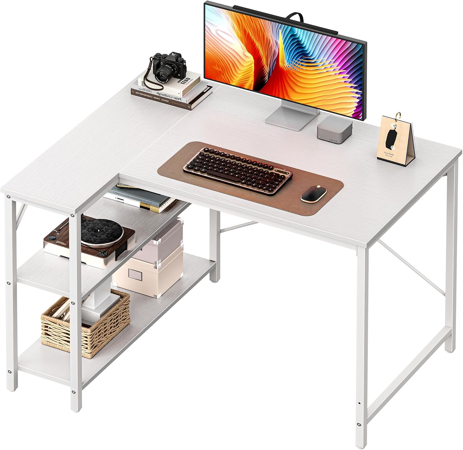 L Shaped Computer Desk with Reversible Storage Shelves for Home