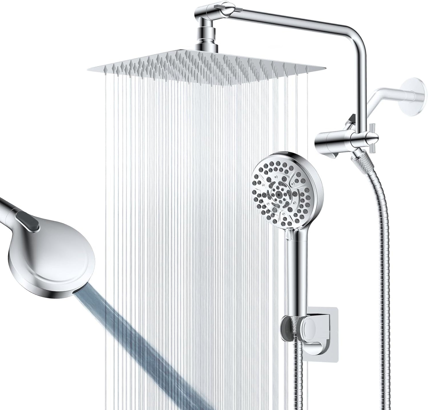 All Metal Shower Head Combo with 10 Spray Settings and Extension