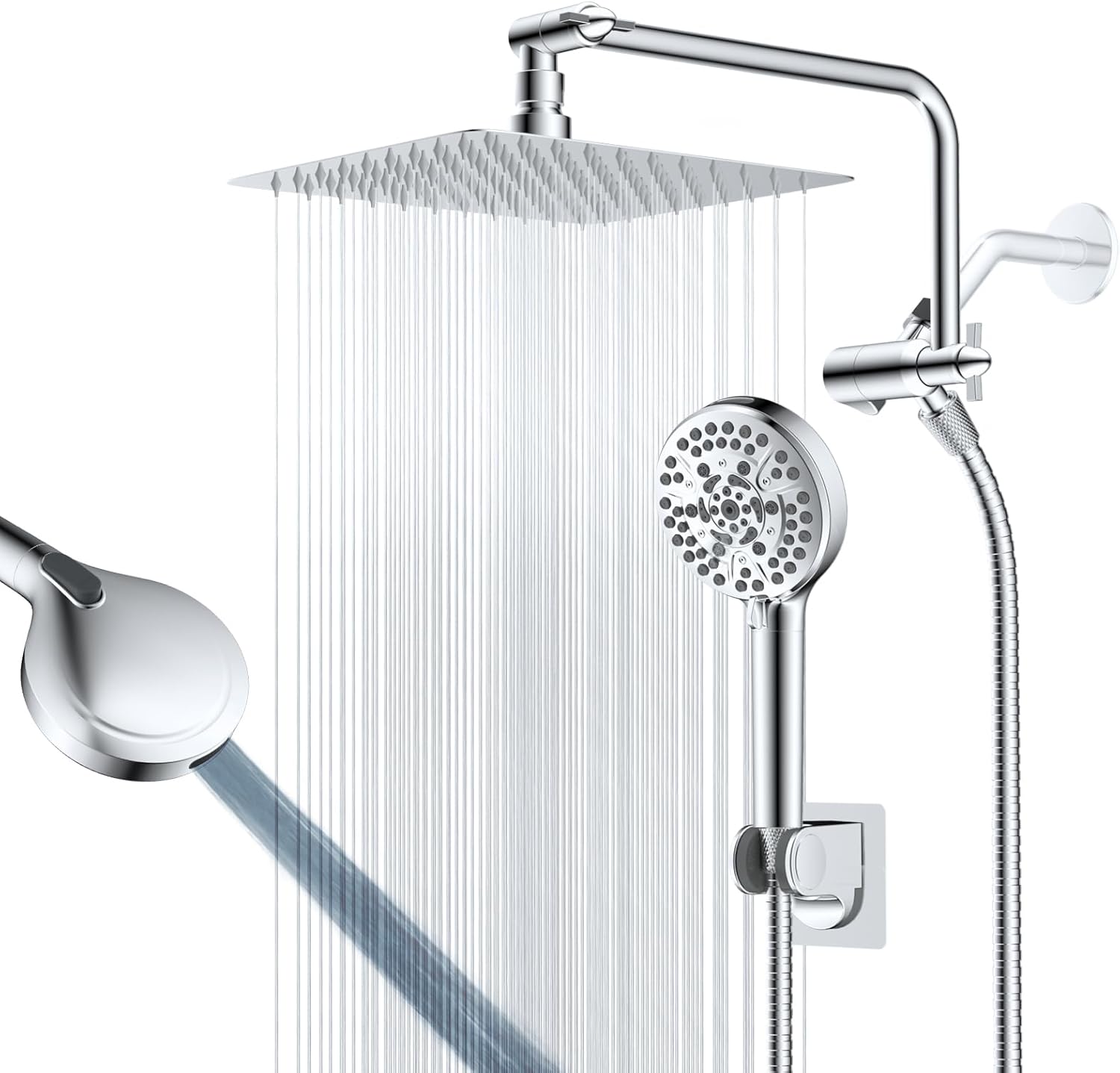 All Metal Shower Head Combo with 10 Spray Settings and Extension
