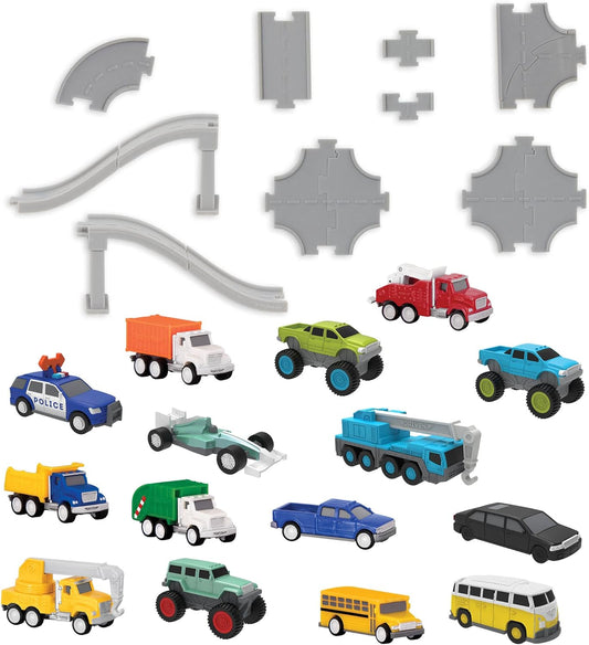 Battat Toy Car Playset: 15 Mini Cars, Track, Ramp - Gift for Kids Age 3+
