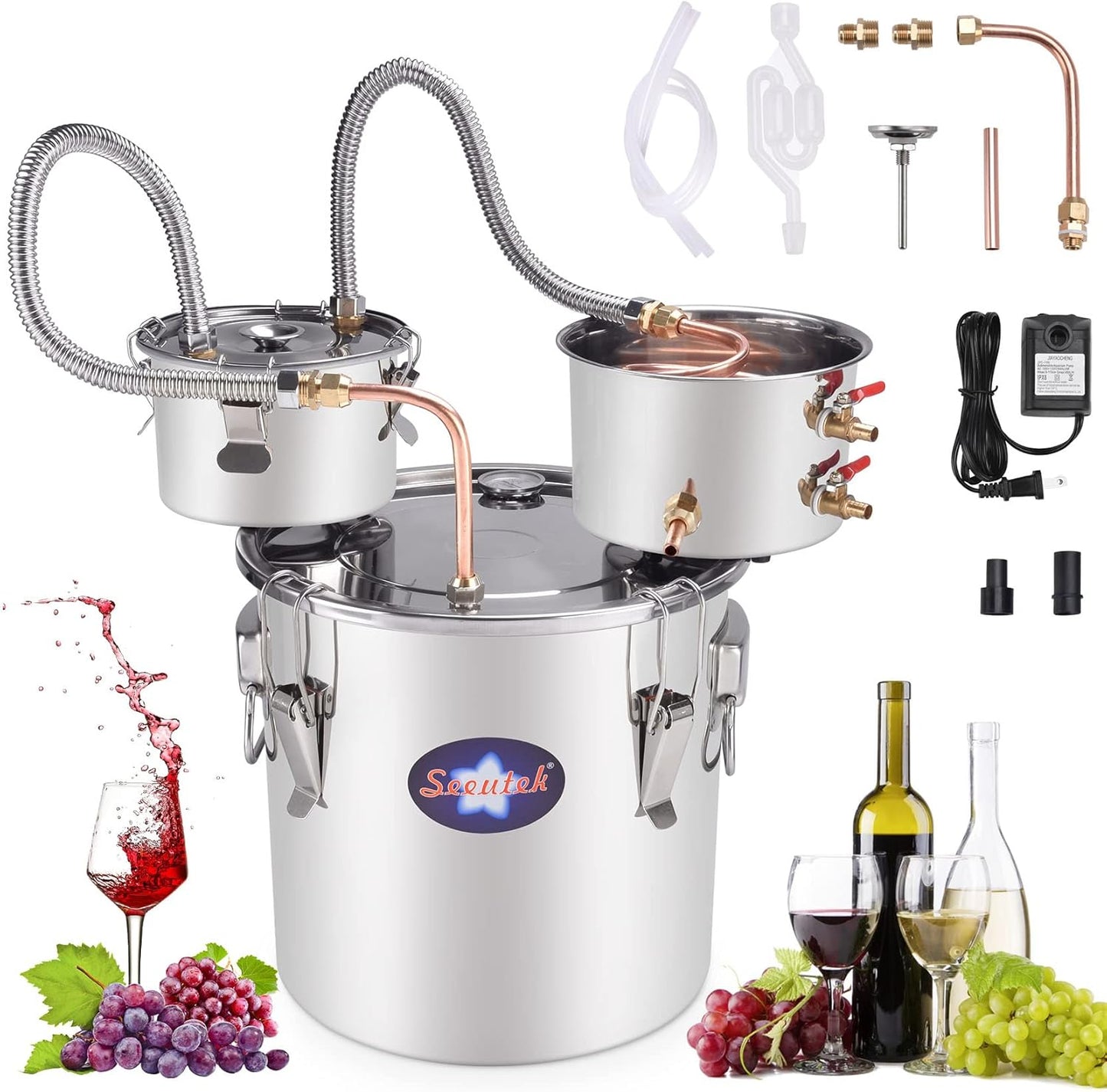 Suteck Alcohol Still 8 Gal Stainless Steel Copper Distiller Kit