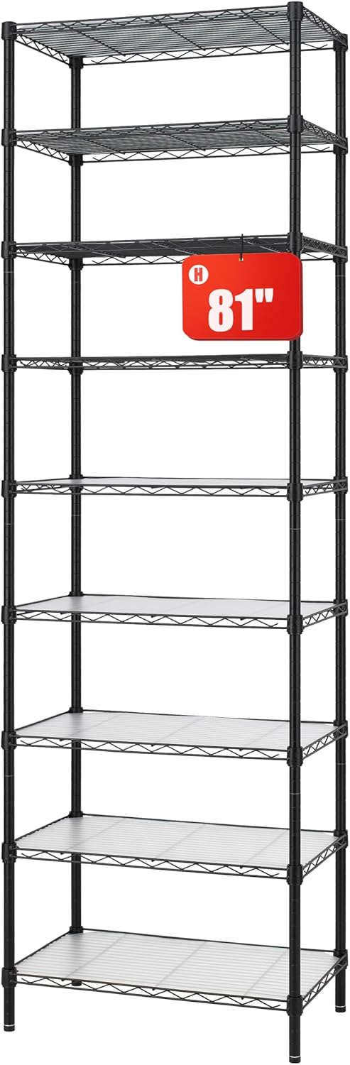 9-Tier Wire Shelving Unit for Home Storage Needs - 81 in Tall