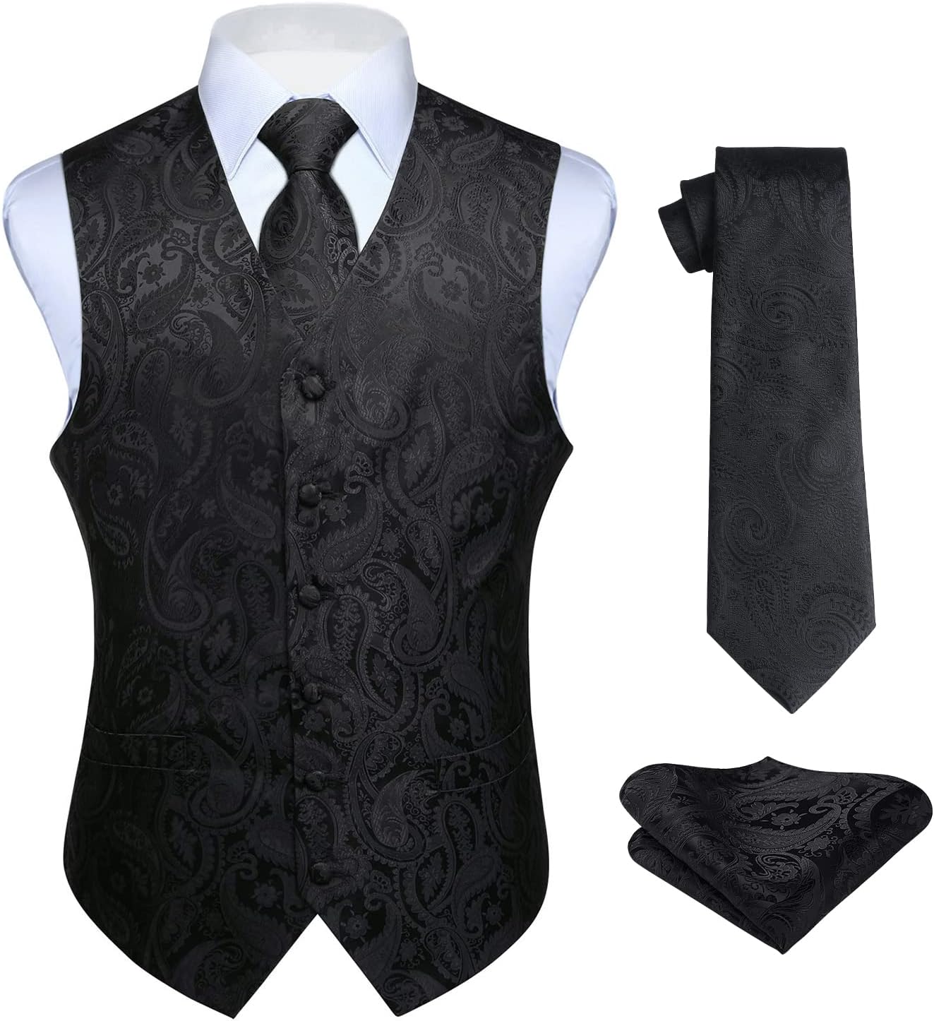 HISDERN Mens Vest Tie Set 3PC Formal Waistcoat for Weddings