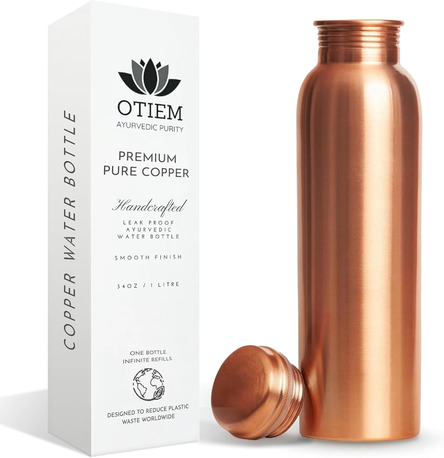 Otiem Pure Copper Water Bottle for Hydration and Wellness