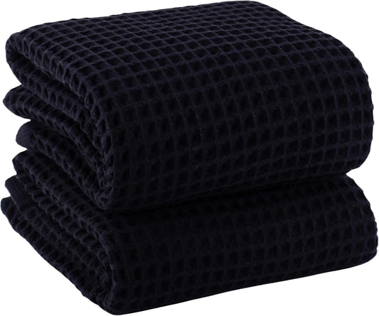 PUSKUL Premium Waffle Bath Towels Set of 2 - Organic Turkish Cotton