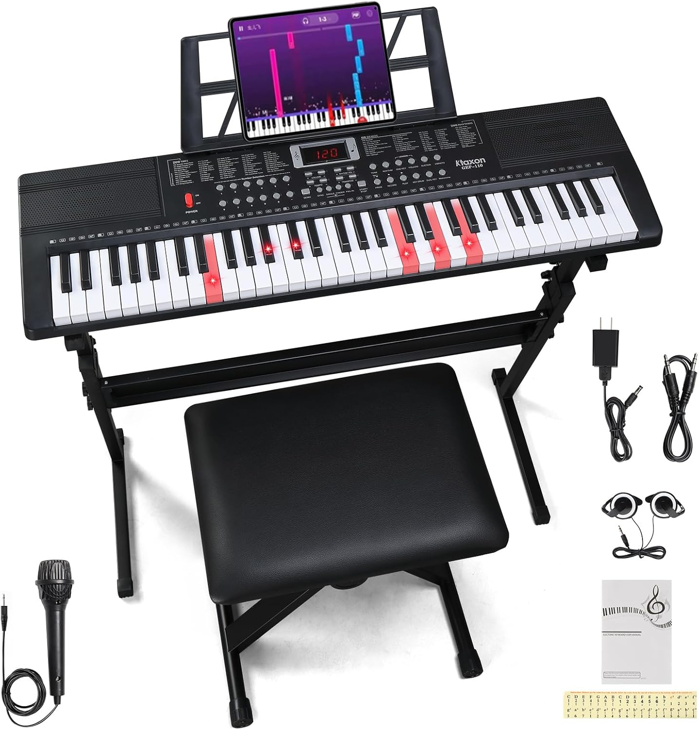 Ktaxon 61 Key Keyboard Piano with Lighted Keys and Accessories