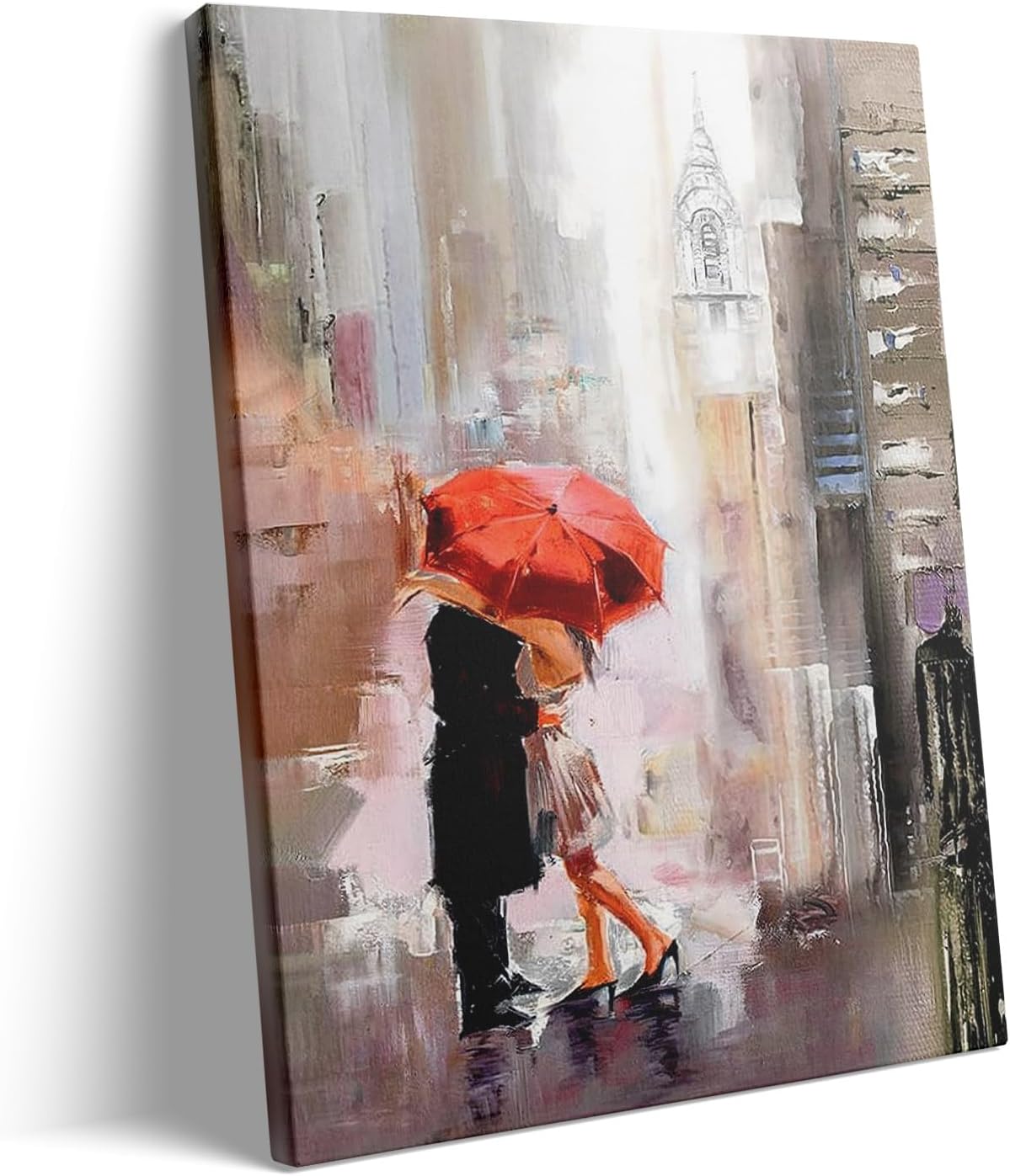 Romantic Couple in Rain City - Love Wall Art