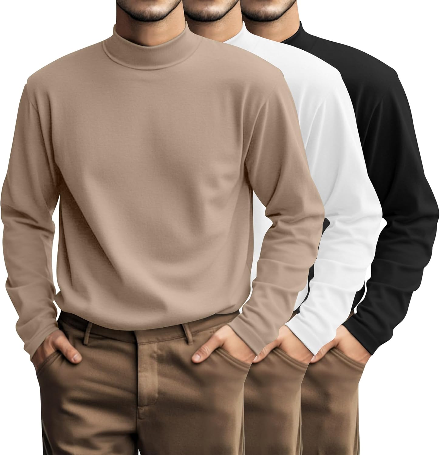 Plus Size Men's Mock Turtleneck Shirt 3 Pcs Casual Wear