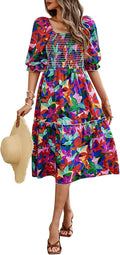 PRETTYGARDEN Women's Summer Casual Dress - Flowy Boho Floral Midi