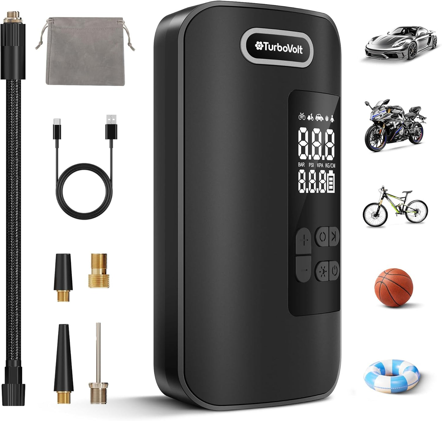DynaVolt Portable Air Compressor: Cordless & 4 Preset Modes - Inflate Anywhere!