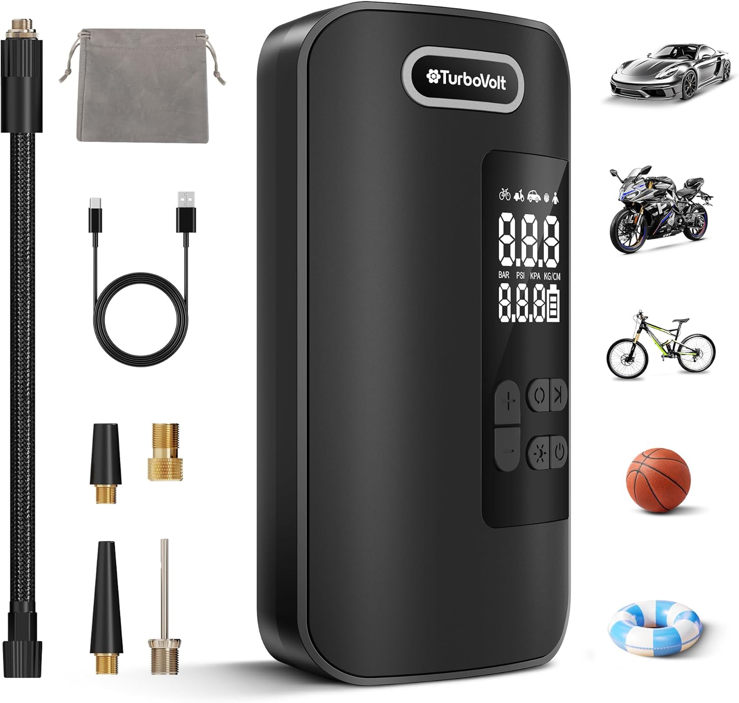 DynaVolt Portable Air Compressor: Cordless & 4 Preset Modes - Inflate Anywhere!