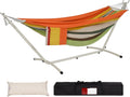Double Hammock with Stand Orange Green - 2 Person Heavy Duty Outdoor