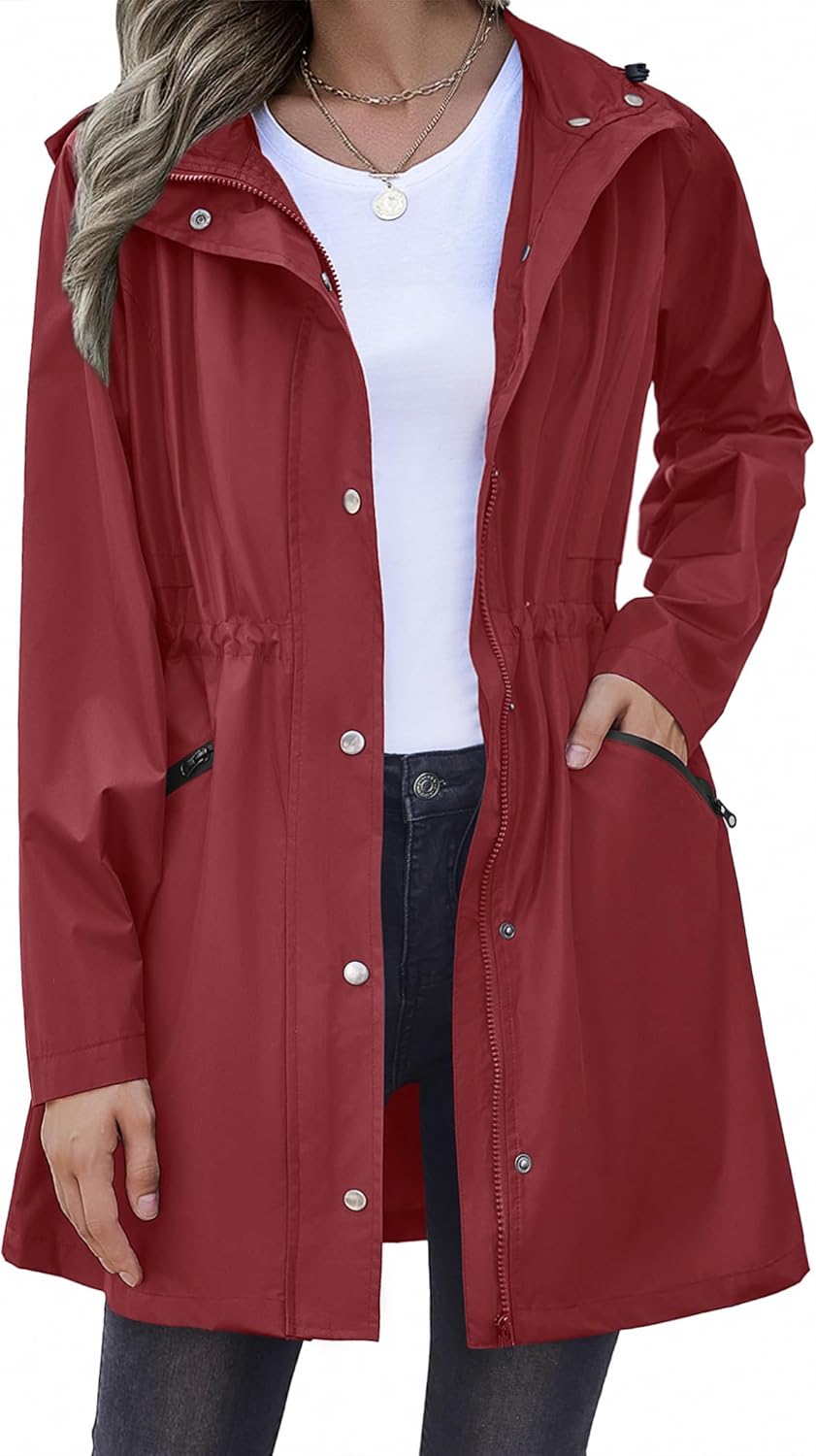 Zeagoo Raincoat Women Waterproof Long Hooded Jacket for Travel