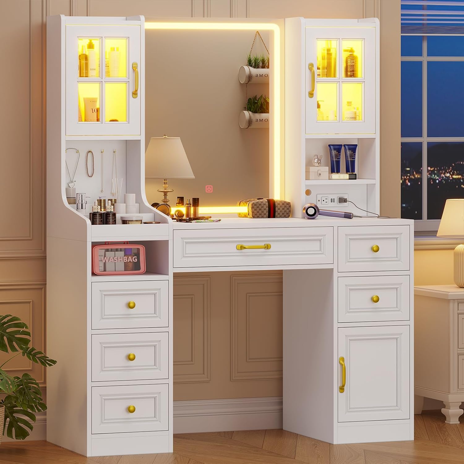 White Vanity Desk with Touch Screen Mirror & Lights ~ Ultimate Makeup Station