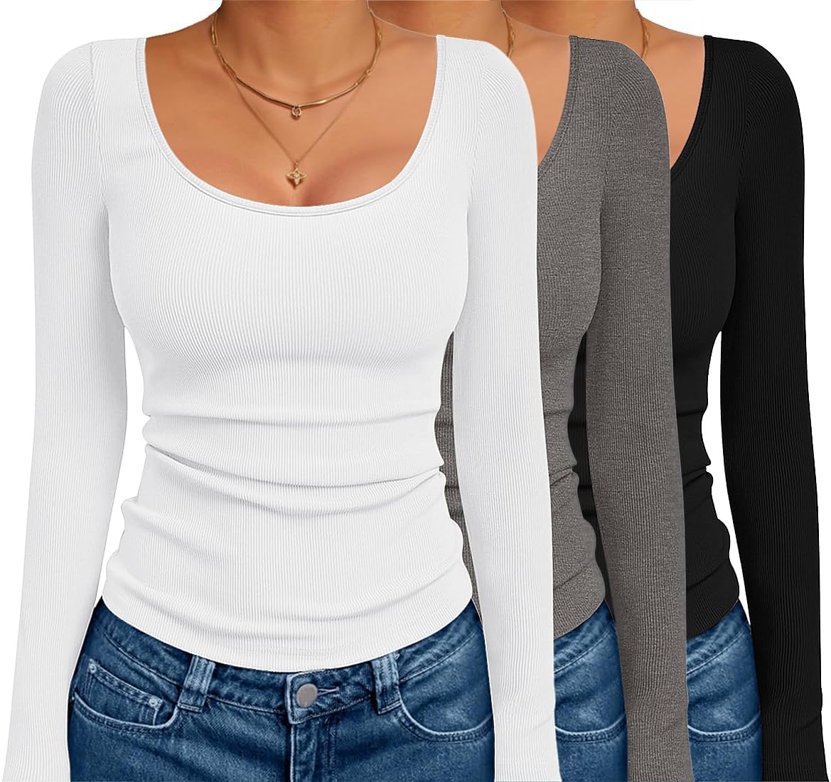 Ekouaer 3 Pack Long Sleeve Shirts for Women - Stylish Basics
