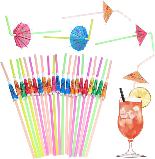 Tropical Luau Decor Straws: Colorful Umbrella Design