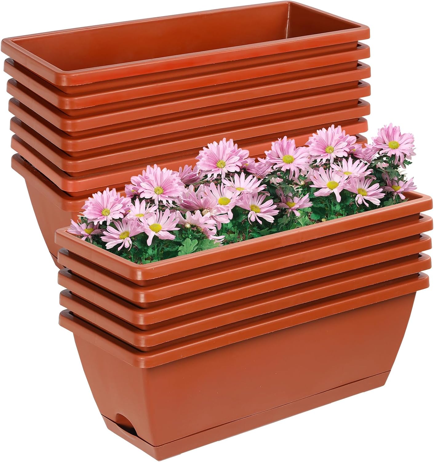 12Pcs 17In Rectangle Planter Box with Drainage Holes for Plants