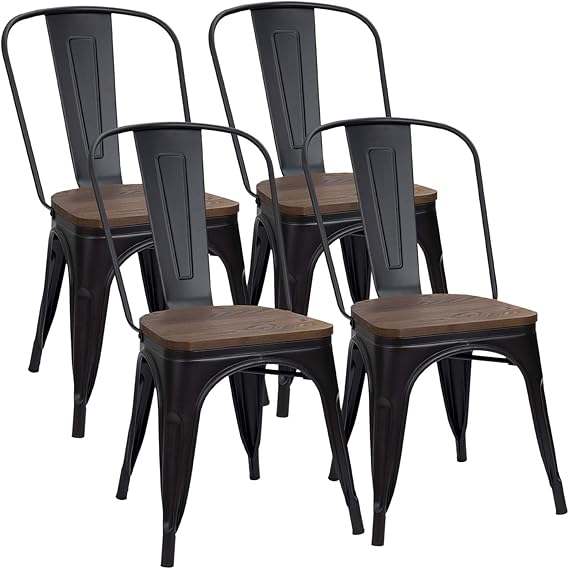 Furmax Metal Dining Chairs with Wood Seat for Chic Dining