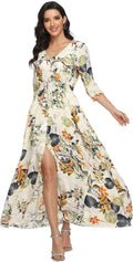 VintageClothing Women's Floral Maxi Dress with Sleeves - Flowy Boho 9