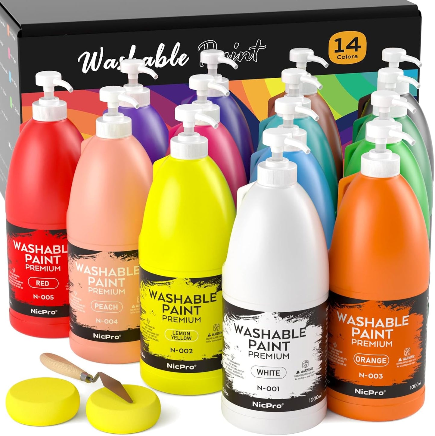 Nicpro 14 Colors Large Washable Paint Set for Kids Art Projects