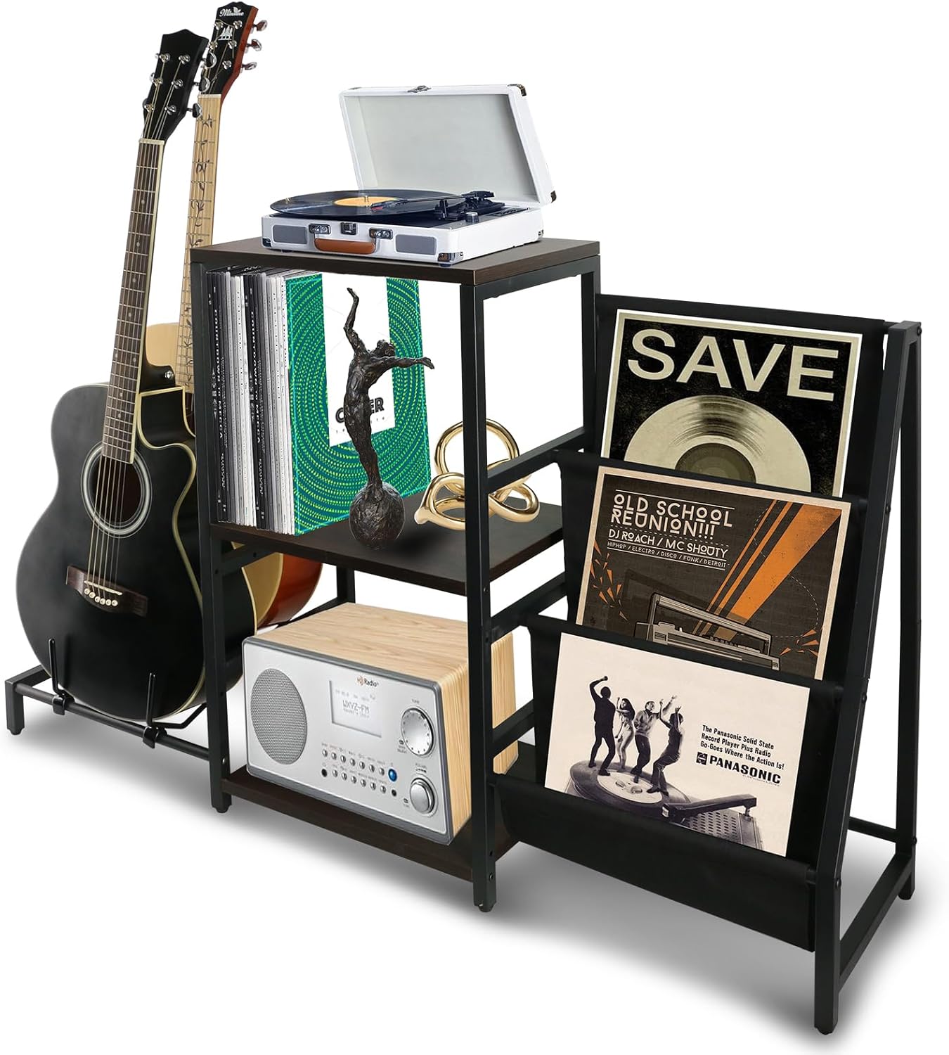 EASTROCK 3-Tier Guitar & Record Stand - Organize with Style!