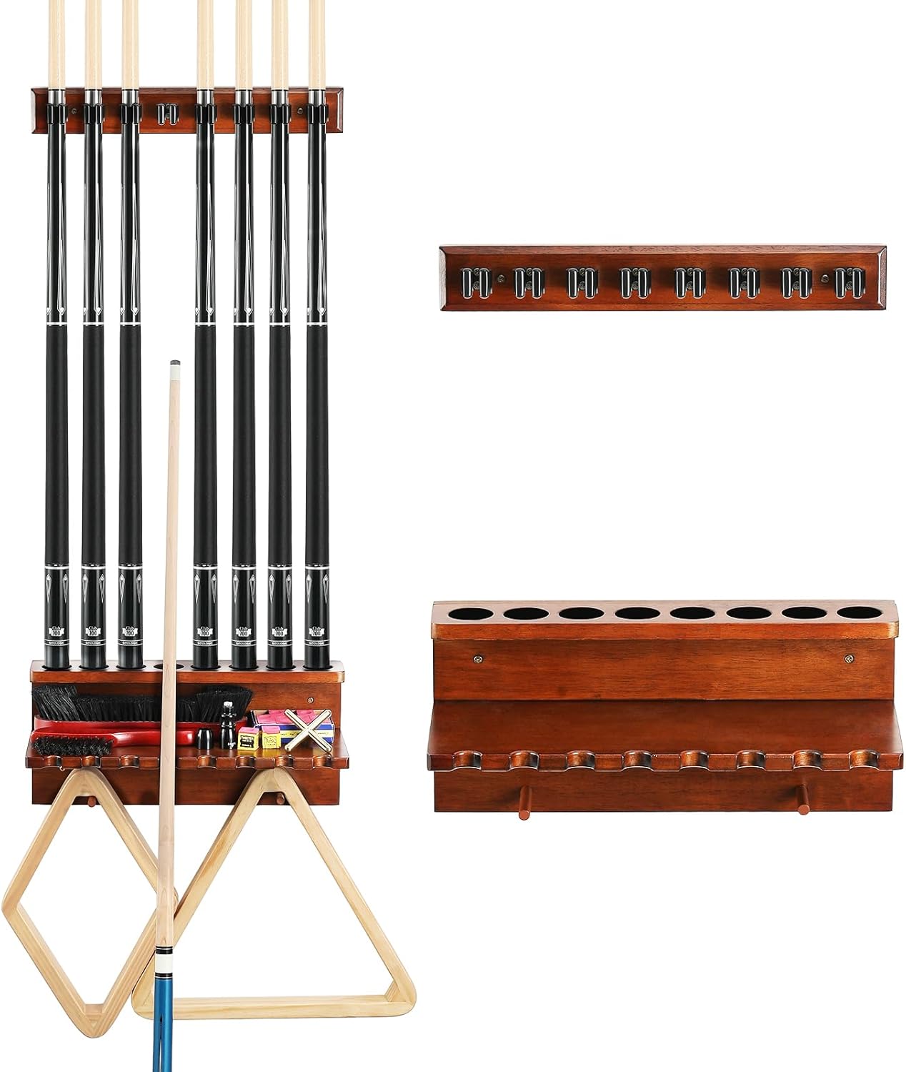 Wall Mount Pool Stick Holder for 8 Cues - Organize Your Game Room