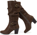 Women's Slouchy Knee High Boots with Chunky Heel and Pointed Toe Ruiee