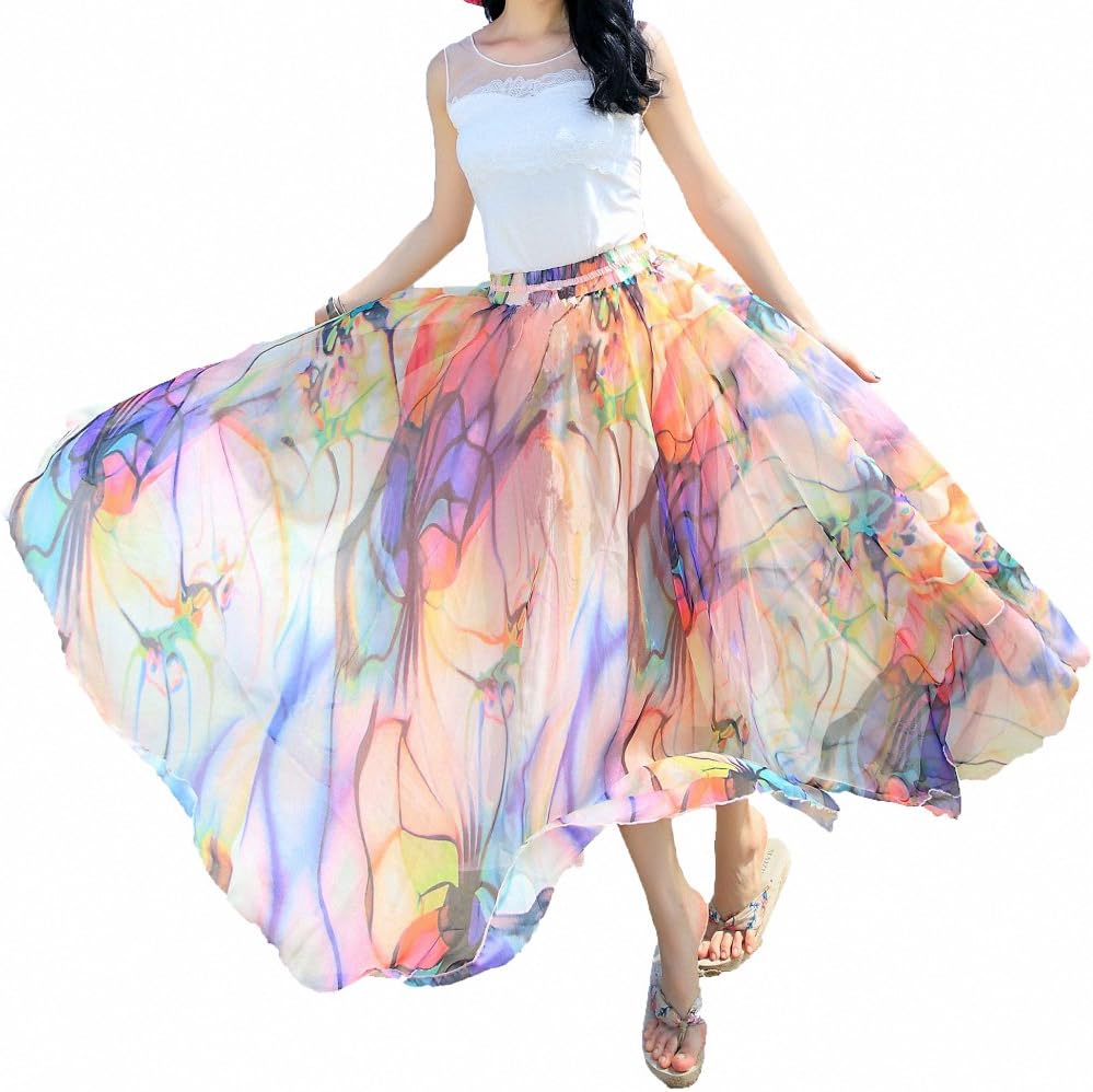 Afibi Women Full Length Chiffon Maxi Skirt for Beach Wear