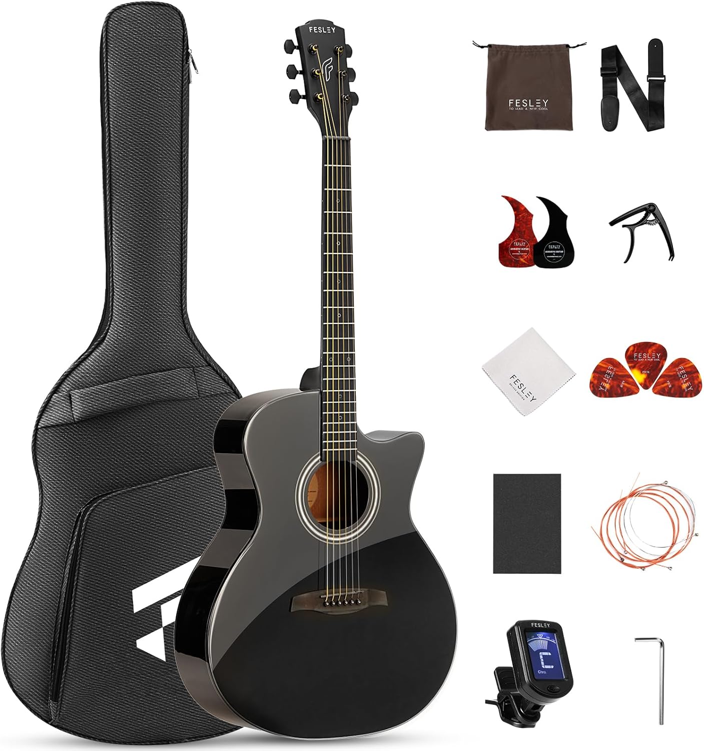 Beginner Acoustic Guitar Kit: Full Size Cutaway Bundle with Everything You Need!