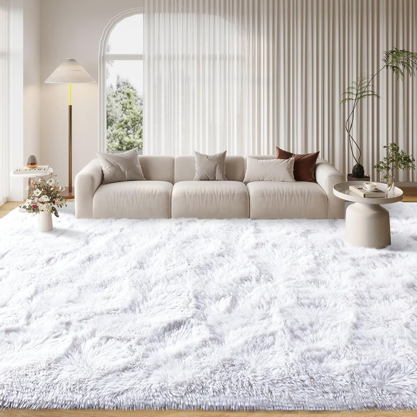 FinRec 8x10 Feet White Plush Shag Area Rug for Home Decor