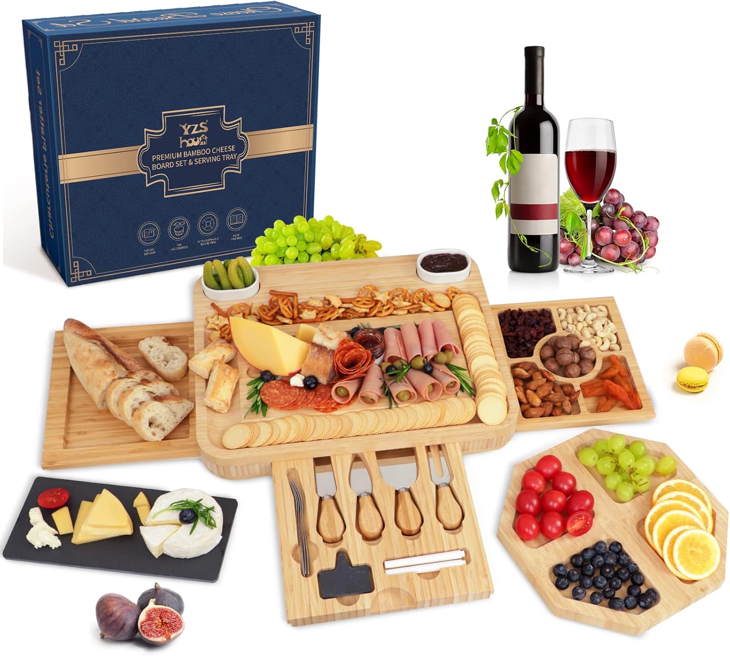 Large Charcuterie Cheese Board and Knife Set for Entertaining