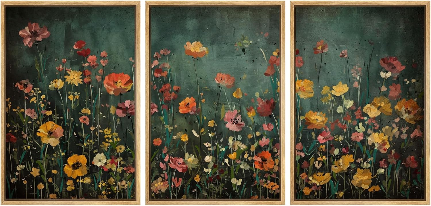 MUDECOR Framed Wall Art Print Set for Vintage Wildflower Decor
