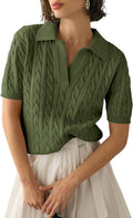 Women's Cable Short Sleeve Sweater Top - Soft Casual Pullover Imily
