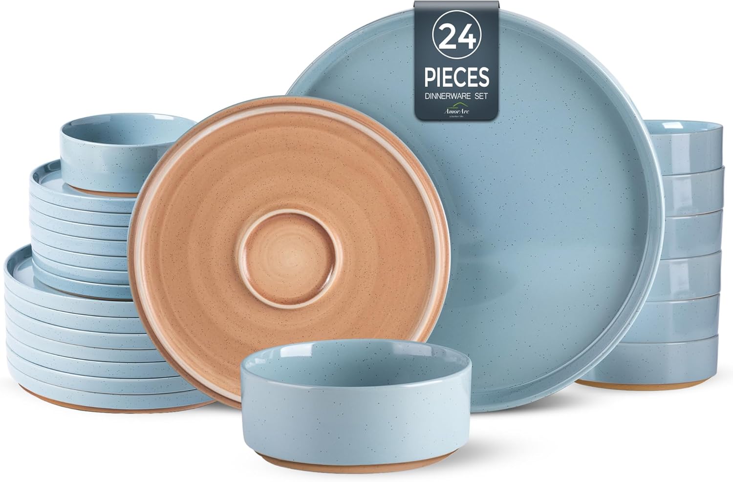 AmorArc Ceramic Dinnerware Set for 8 - Rustic Stoneware Plates
