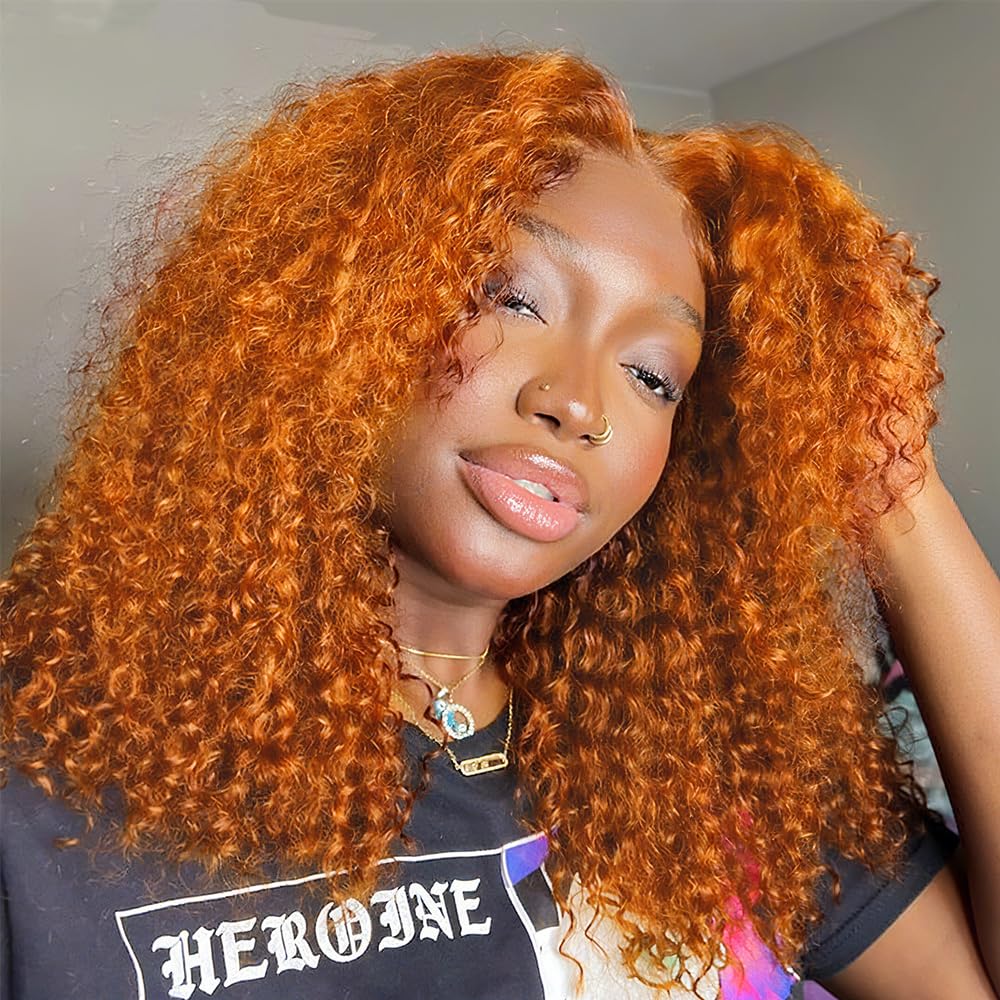 Ginger Curly Bob Wig 200% Density for Black Women - 16 Inch