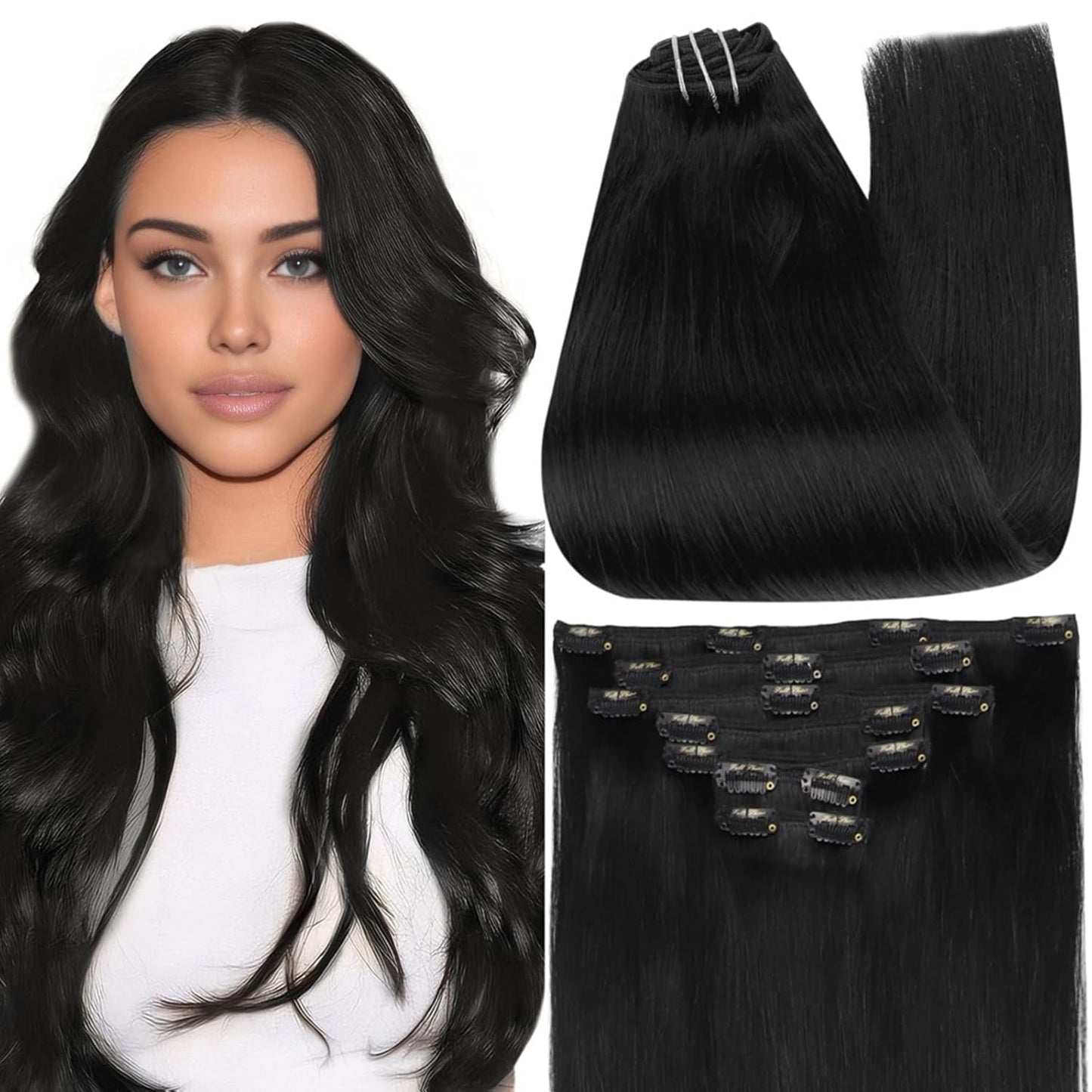 Full Shine 28 Inch Clip in Hair Extensions for Jet Black Hair