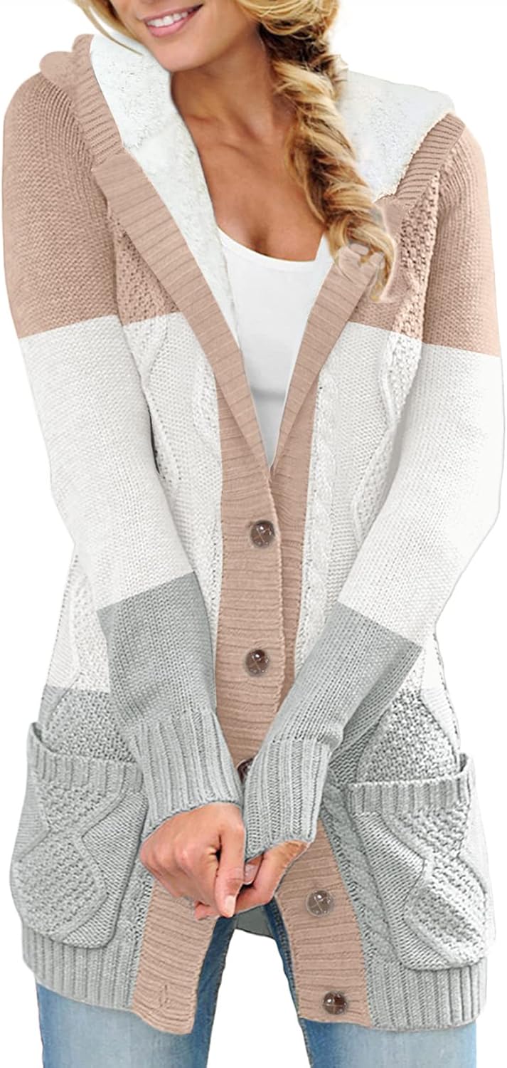 Sidefeel Women's Hooded Fleece Lined Cardigan for Winter Wear