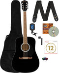 Fender FA-125 Dreadnought Guitar Black Bundle - Ready to Play