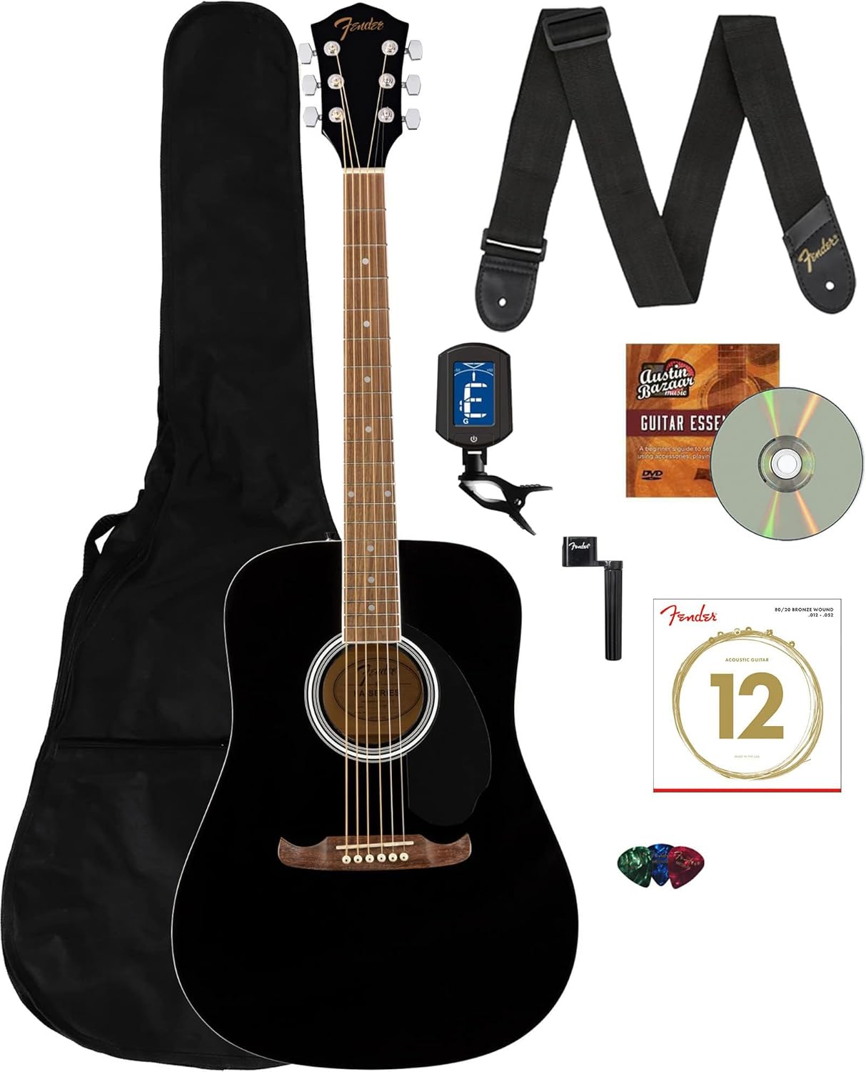 Fender FA-125 Dreadnought Guitar Bundle with Gig Bag and More