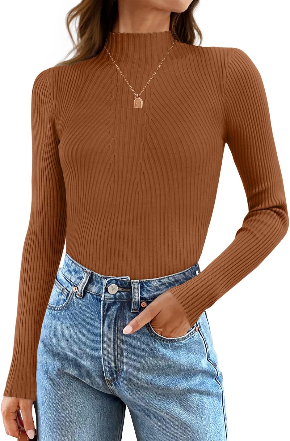 ZESICA Women's Fall Long Sleeve Turtleneck Sweater Tops