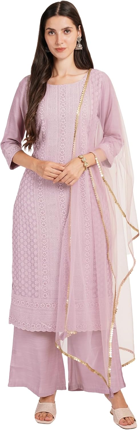 Women's Silk Blend Chikankari Embroidery Kurta Set with Dupatta