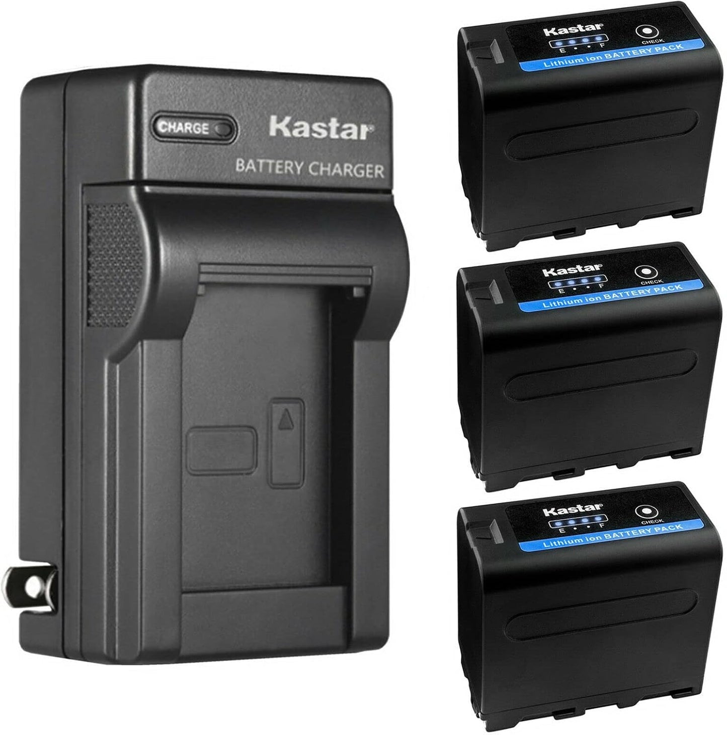 Kastar NP-F970PRO Battery 3-Pack with AC Wall Charger for Cameras