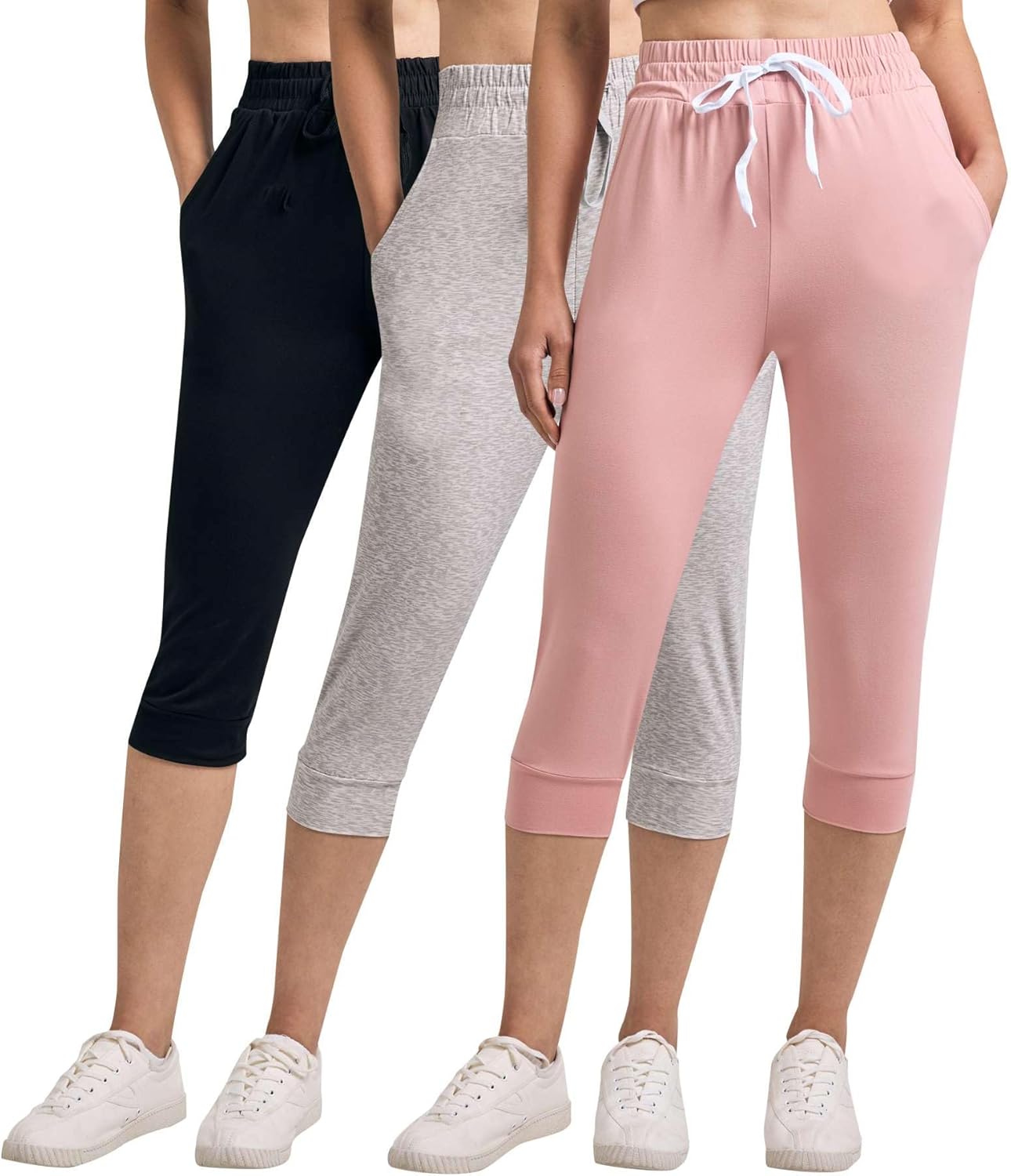 Women's Ultra Soft Lounge Capri Joggers with Pockets - 3-Pack
