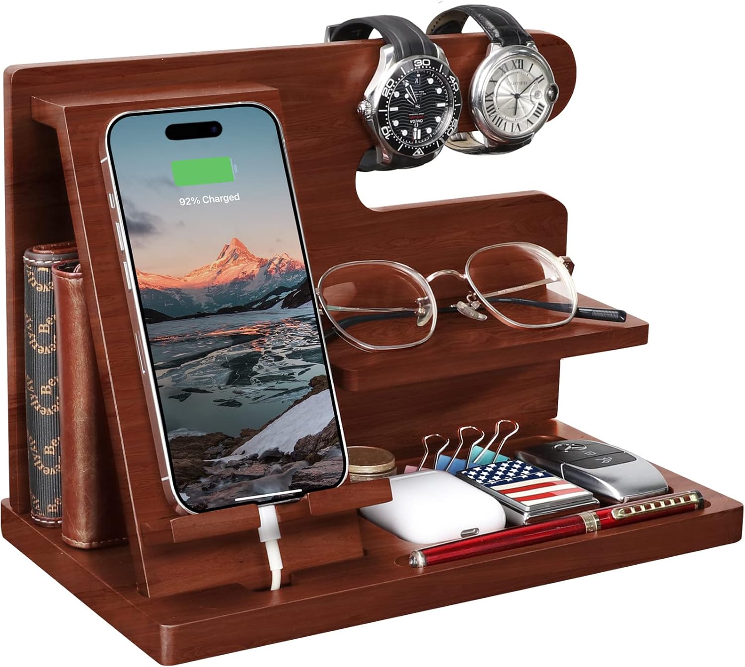 Wood Phone Docking Station - Nightstand Organizer for Cell Phone