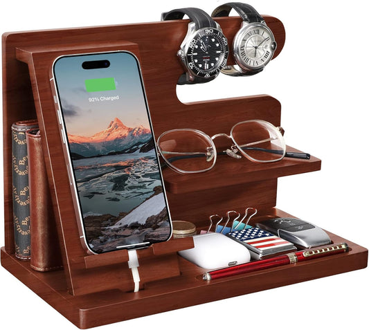 Wood Phone Docking Station - Nightstand Organizer for Cell Phone